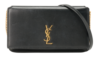 Saint Laurent Cassandre Phone Holder, &pound;395, Accessories, Black, Leather, Front view